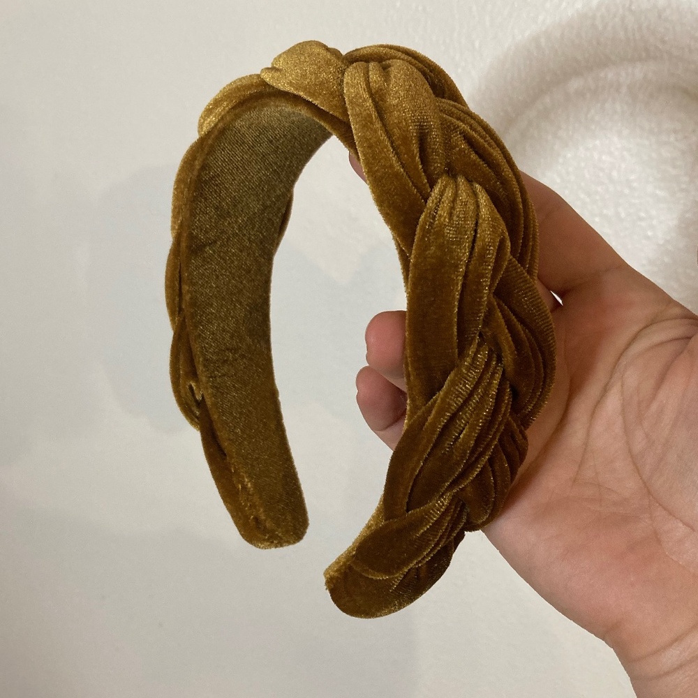 Mustard Gold Velvet Braided Statement Headband